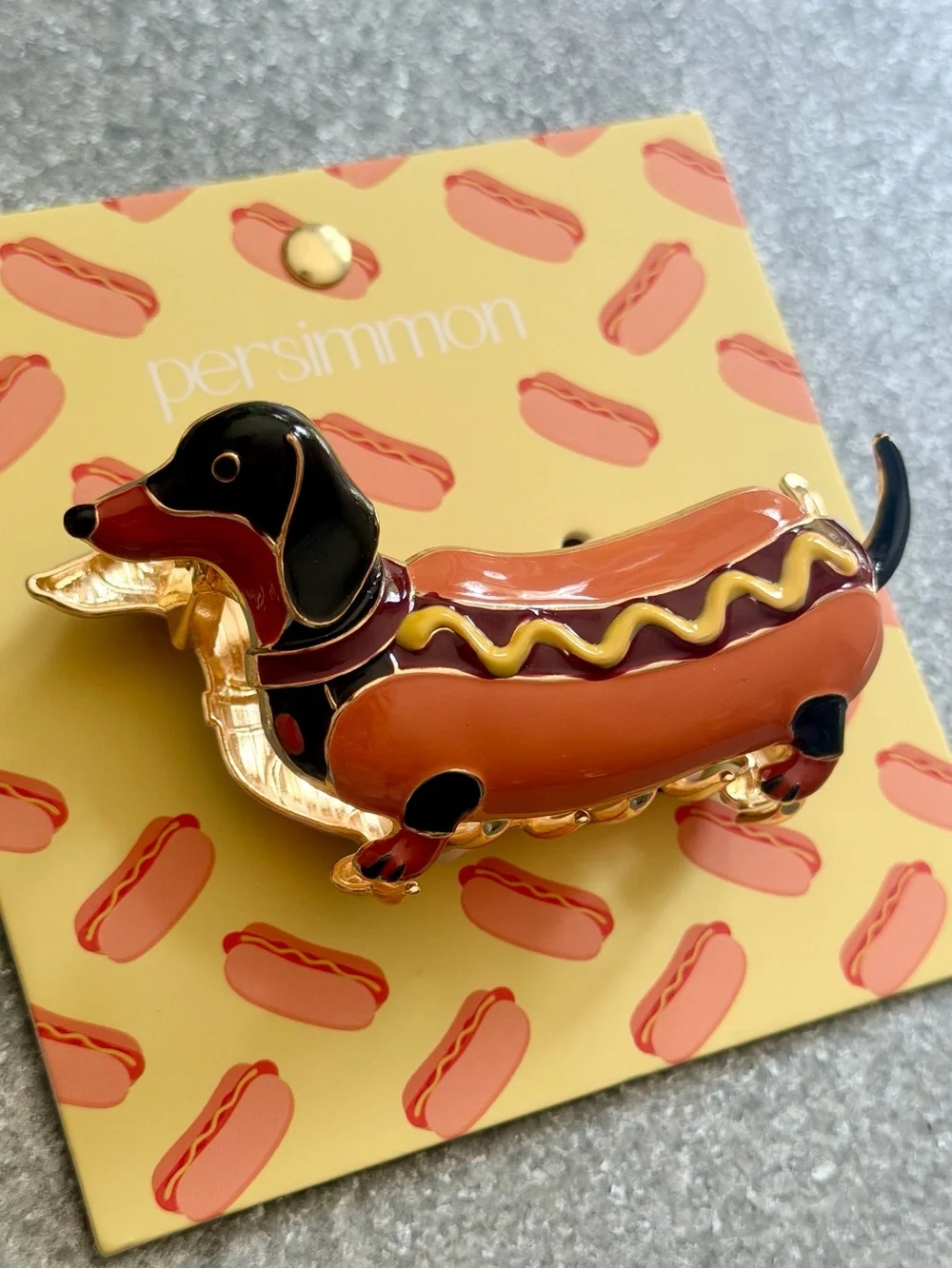 Persimmon Dachshund Hot Dog Hair Clip Metal Claw Doxie Halloween Costume BBQ NWT